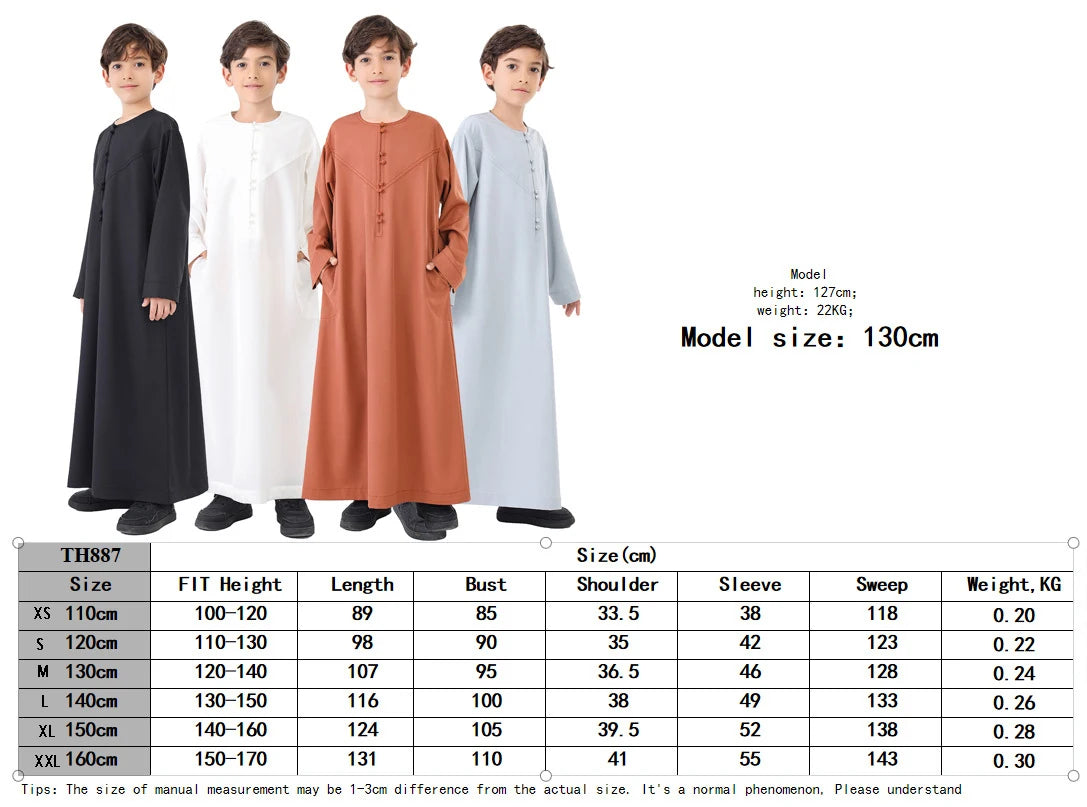 Children Robe Long Sleeve Teenager Muslim Clothing Boys Kaftan Islamic Middle East Arab Jubba Thobe Eid Djellaba Ramadan Abayas