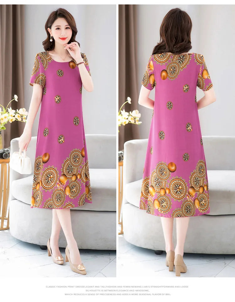 New Summer Home Clothing For Middle-aged Mothers Short Sleeve Sleepwear Dress Cotton Rayon Long Nightdress Women Nightgowns 5XL