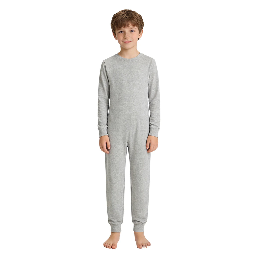 Kids Boys Girls Special Needs Adaptive Clothing Solid Color Round Neck Long Sleeve Jumpsuit Casual Basic Back Zipper Rompers