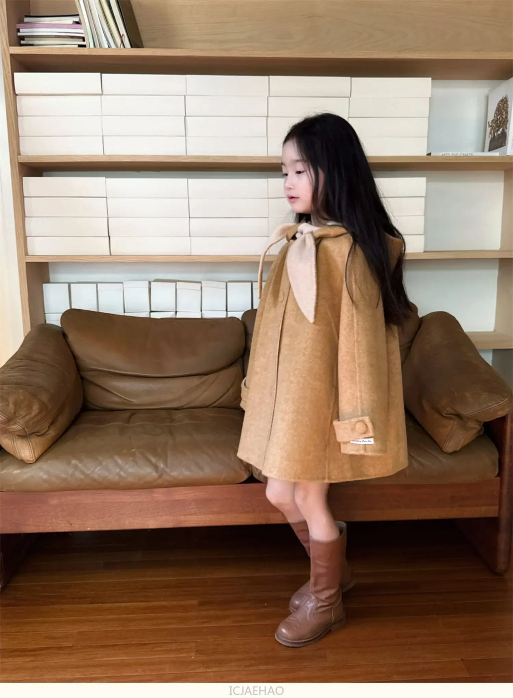 Teen Girl Clothes 2025 Children Wool Double Faced Girls Coat Clothes Kids Herringbone Outerwear Costumes Hooded Cape Handmade