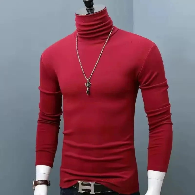 Men's Autumn and Winter Clothing, Warm High Neck T-Shirt, Slim Fit, Fashionable, High Stretch Long Sleeved Casual Breathable Pul