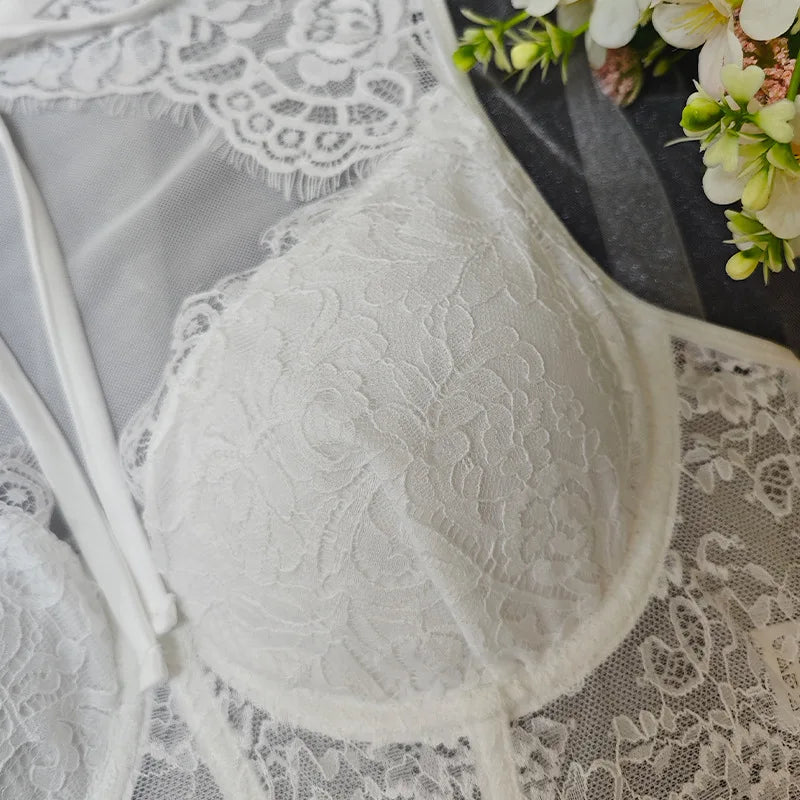 Women Sexy Lace Top See Through Corset Tank Elegant Ladies Sheer Camis Push Up Off Shoulder Vest Outfit