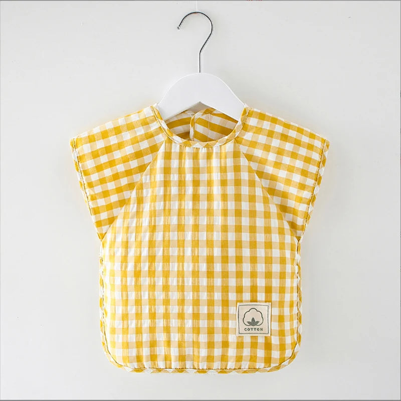 Summer baby Food Overalls Waterproof clothes bibs for boys girls Children's clothing No-Wash Apron  cotton plaid sleeveless bibs