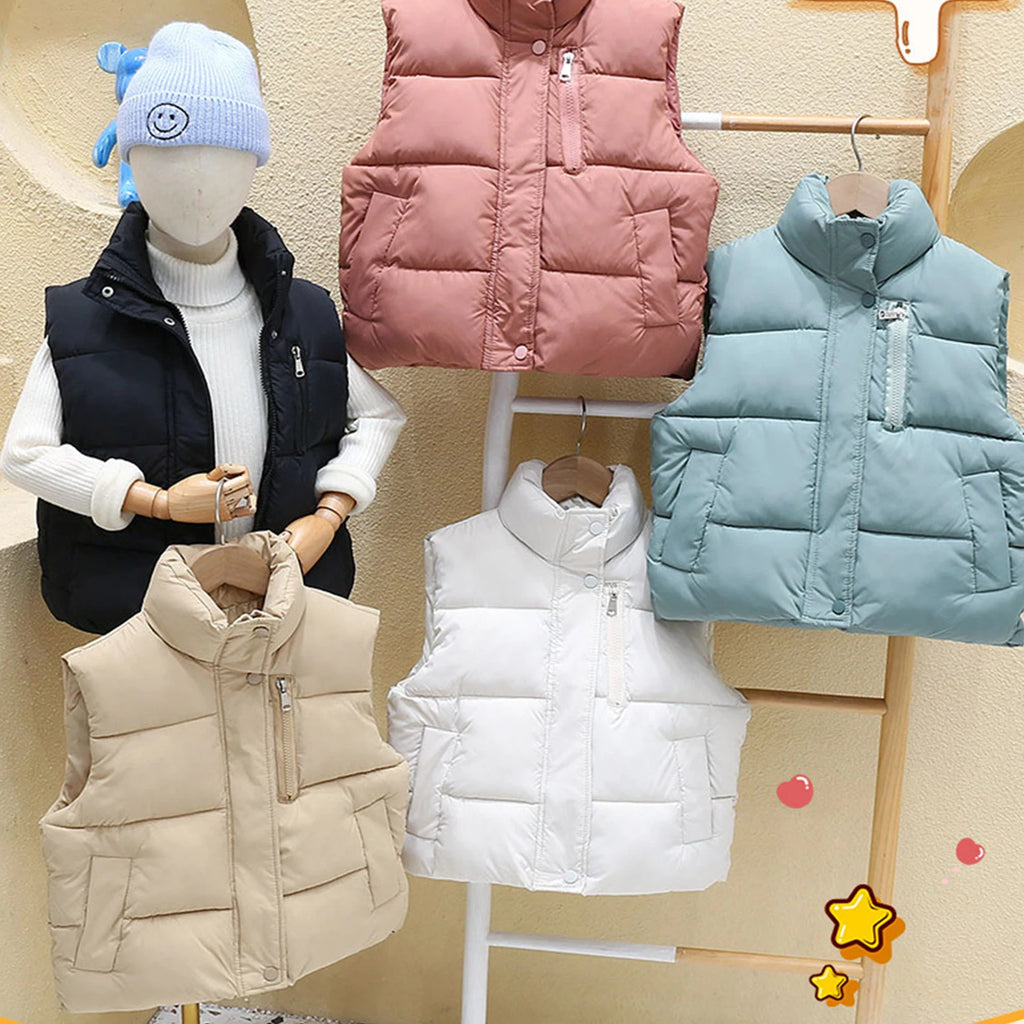 Children's Down Cotton Jacket,Girls Winter Vest,Warm Sleeveless Fleece Boys Waistcoat,Stand Collar Toddlers Quilted Coat
