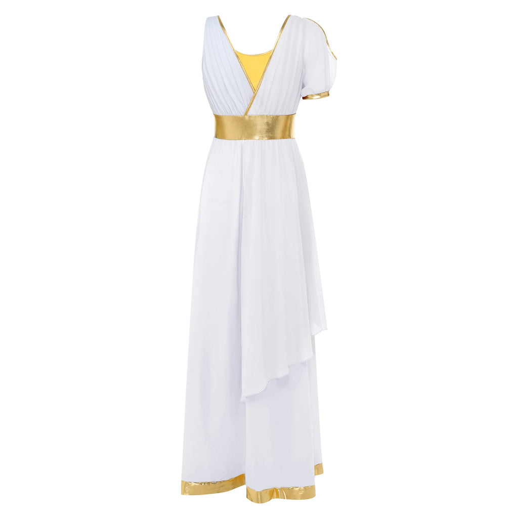 Women Ancient Greek Worship Prayer Tunic Dress Mythology Cosplay Outfit Cold Shoulder Short Sleeve Toga Dress Myths Clothes