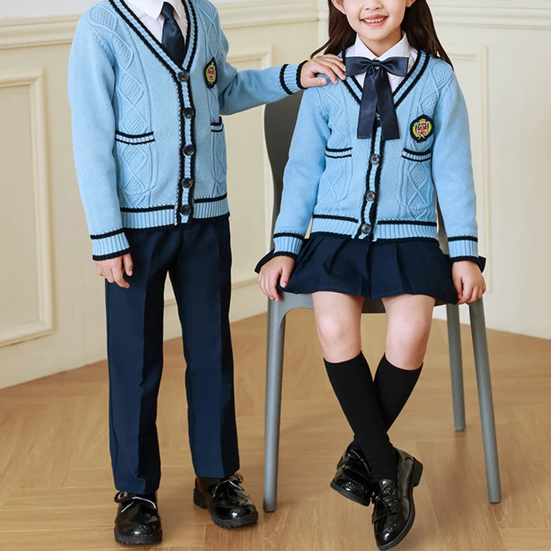 Children Kindergarten School Uniforms Spring Girls Pleated Skirts JK Suit Boy Coat+shirt+skirt+necktie+badge Performance Costume