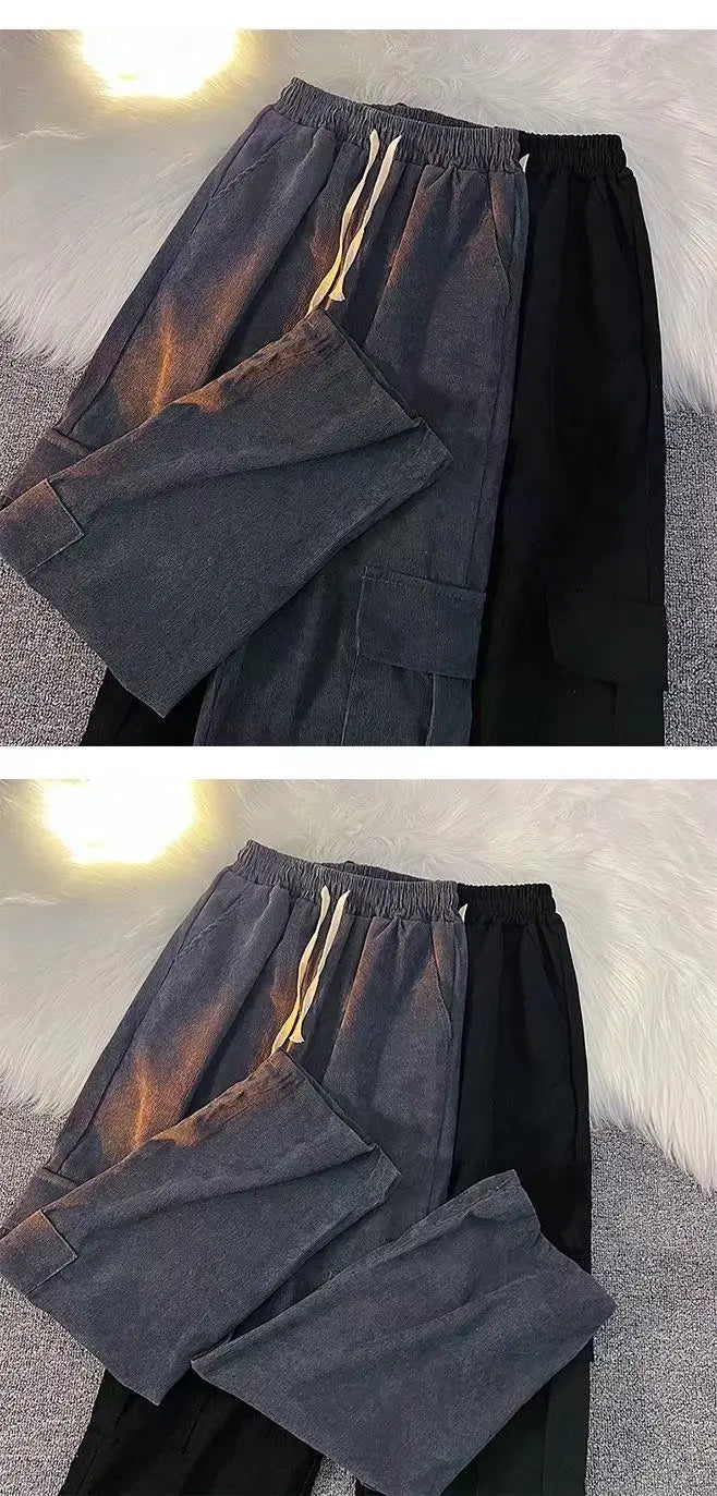 Men's Clothing Japanese Retro Overalls for Men Straight-leg Casual Trousers Loose Corduroy Wide-leg Pants Versatile