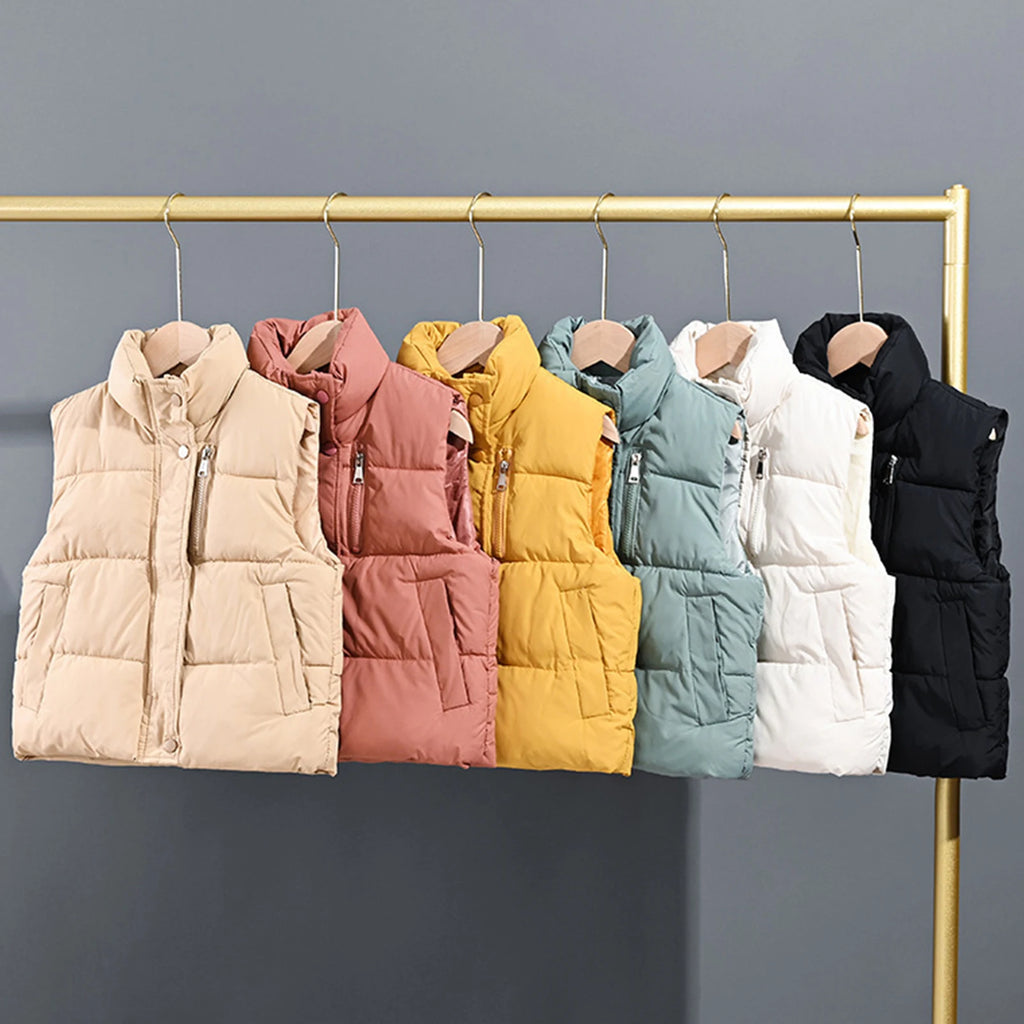 Children's Down Cotton Jacket,Girls Winter Vest,Warm Sleeveless Fleece Boys Waistcoat,Stand Collar Toddlers Quilted Coat