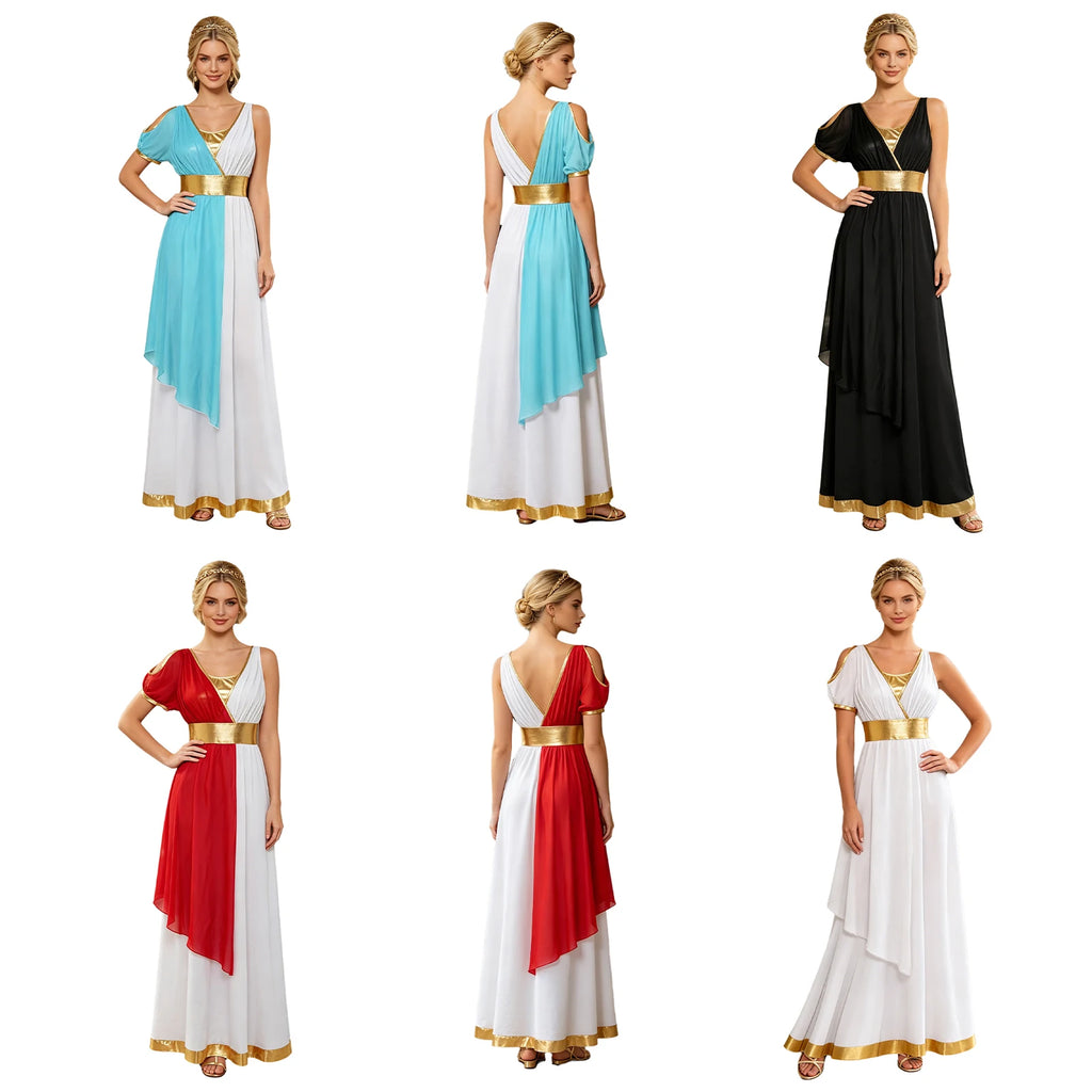 Women Ancient Greek Worship Prayer Tunic Dress Mythology Cosplay Outfit Cold Shoulder Short Sleeve Toga Dress Myths Clothes