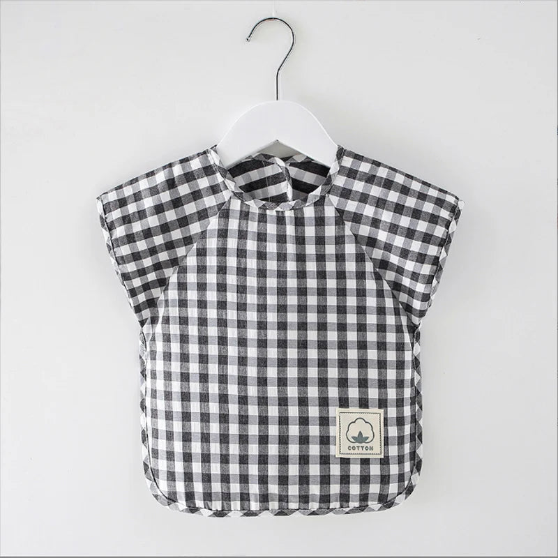 Summer baby Food Overalls Waterproof clothes bibs for boys girls Children's clothing No-Wash Apron  cotton plaid sleeveless bibs