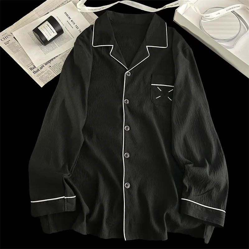 Men's Pajama Sets Casual Autumn Winter Sleepwear Long Sleeve Lapel Top Trousers Suit Male Home Wear Clothing Sleep Pijama Mujer