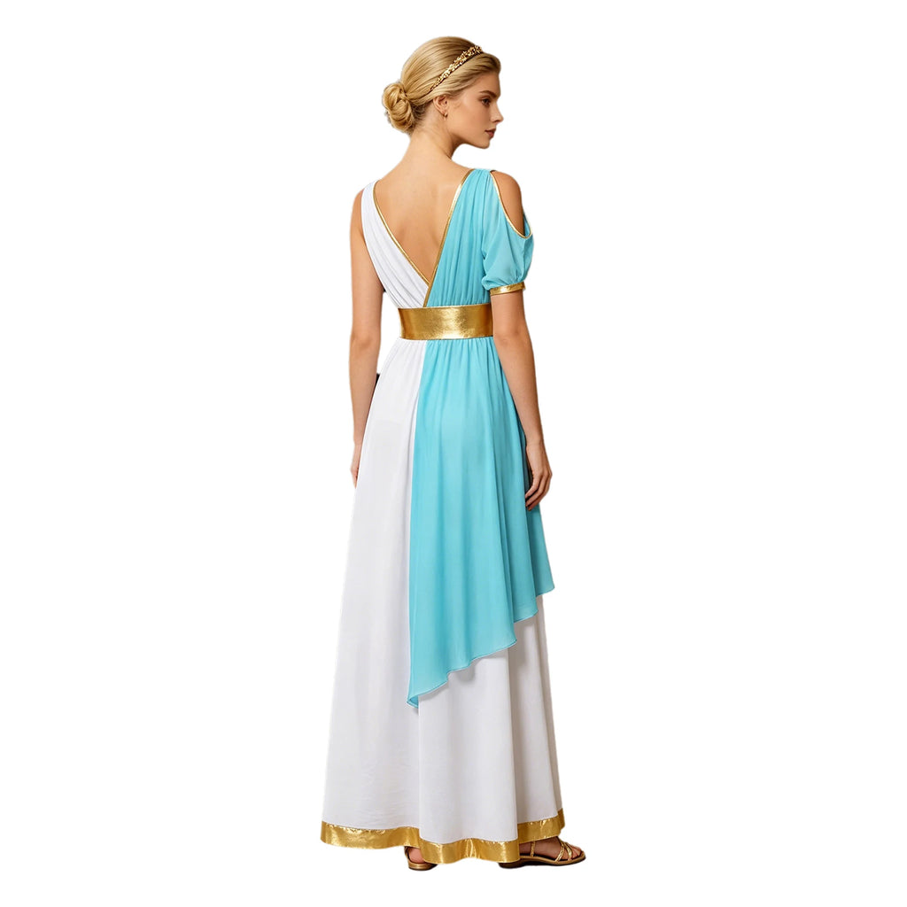 Women Ancient Greek Worship Prayer Tunic Dress Mythology Cosplay Outfit Cold Shoulder Short Sleeve Toga Dress Myths Clothes