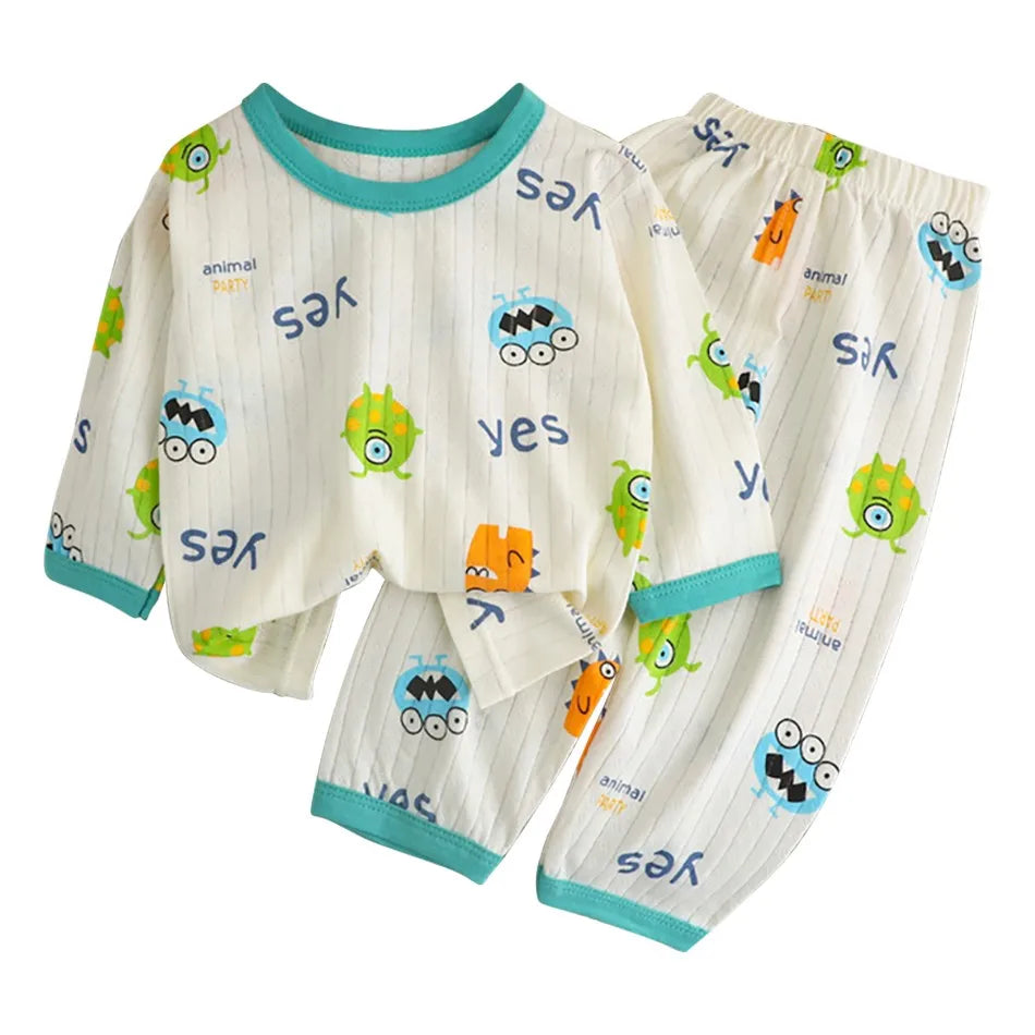 Casual Home Clothes For Child Spring Summer Thin Pajamas Suit Cartoon Tops+Pants 2 Piece Set Baby Boys Girls Cute Sleepwear