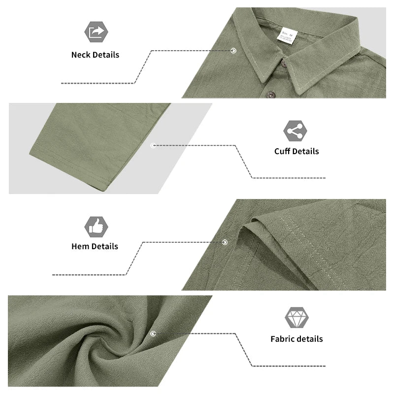 Men's Clothing Set Linen Two-Piece Set: Long-Sleeve Polo Shirt and Straight-Leg Pants Set, Casual Beach Sportswear