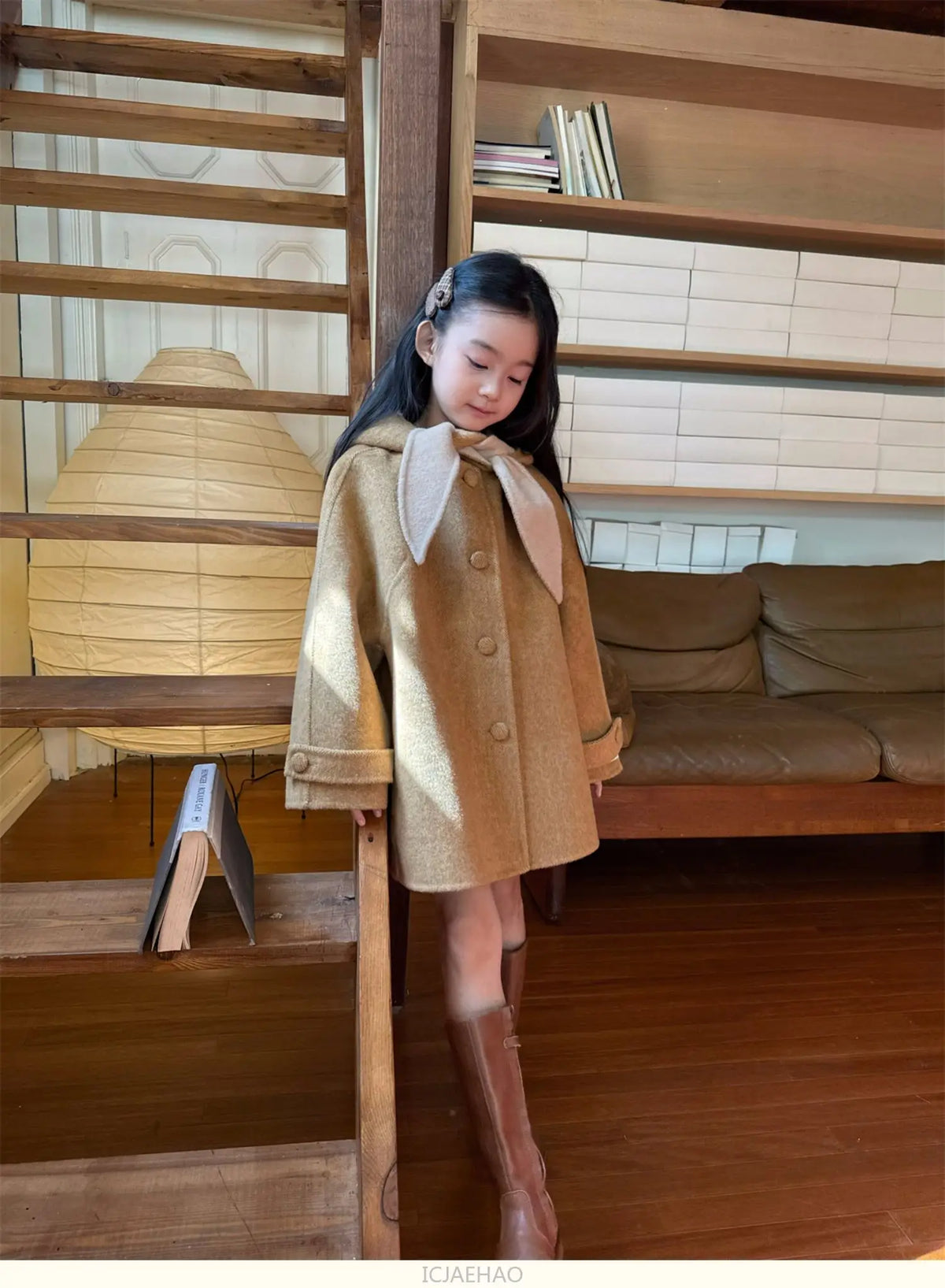 Teen Girl Clothes 2025 Children Wool Double Faced Girls Coat Clothes Kids Herringbone Outerwear Costumes Hooded Cape Handmade
