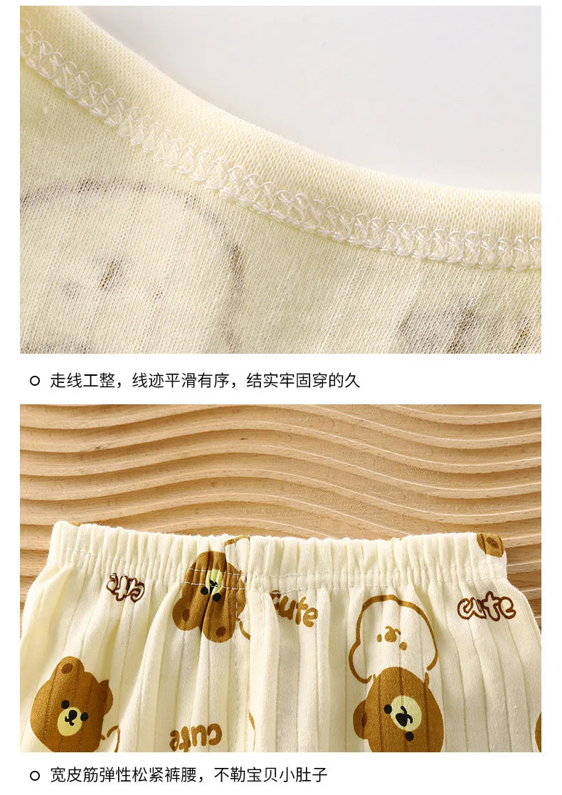 Kids Boys Girls Pure Cotton Warm Pajamas Cute Cartoon Long Sleeve T-Shirt + Pants Toddler Baby Autumn Underwear Clothing Sets