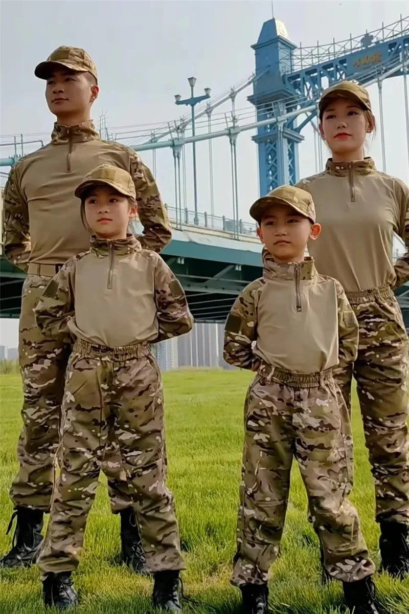 Children Boys  Tactical  Uniform Hunting Clothing Sets Airsoft Camouflage Suits Hiking Training Outdoor Parent-child