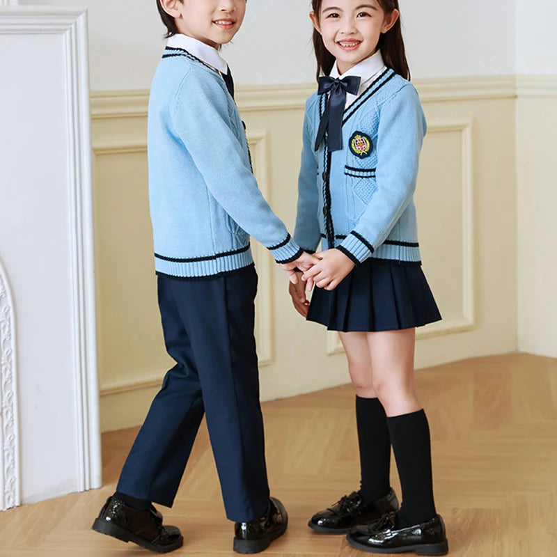 Children Kindergarten School Uniforms Spring Girls Pleated Skirts JK Suit Boy Coat+shirt+skirt+necktie+badge Performance Costume