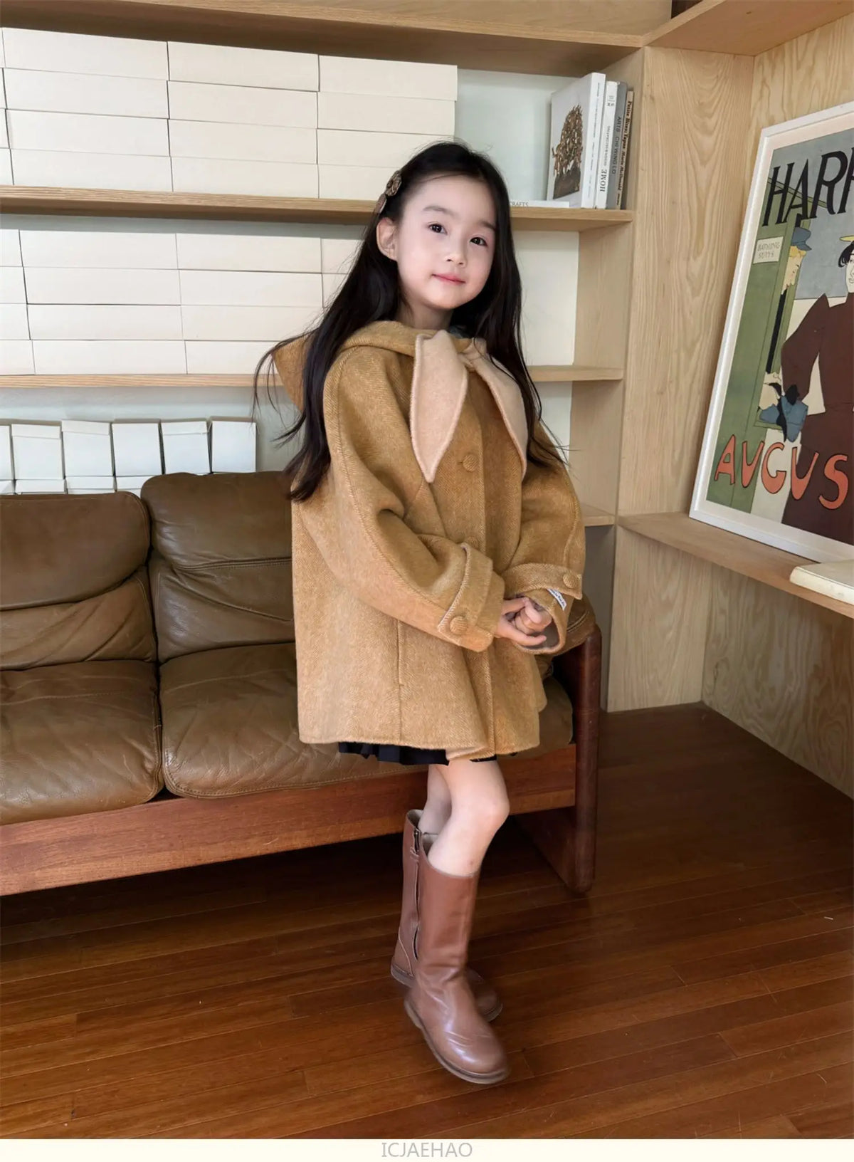 Teen Girl Clothes 2025 Children Wool Double Faced Girls Coat Clothes Kids Herringbone Outerwear Costumes Hooded Cape Handmade