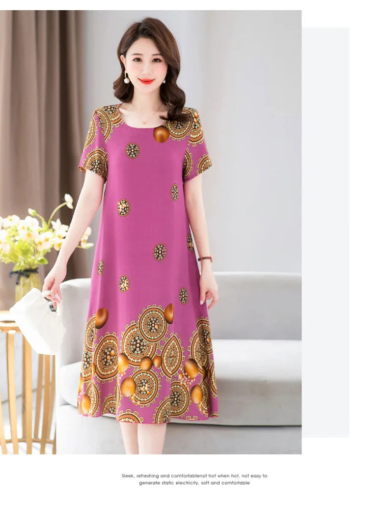 New Summer Home Clothing For Middle-aged Mothers Short Sleeve Sleepwear Dress Cotton Rayon Long Nightdress Women Nightgowns 5XL