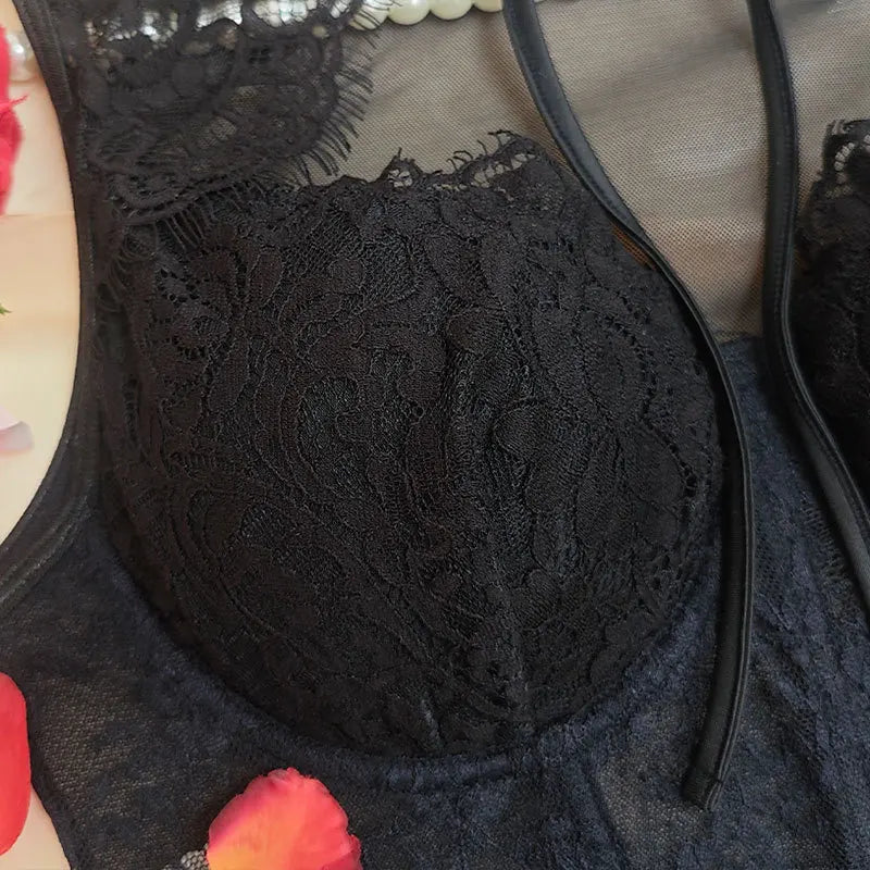 Women Sexy Lace Top See Through Corset Tank Elegant Ladies Sheer Camis Push Up Off Shoulder Vest Outfit