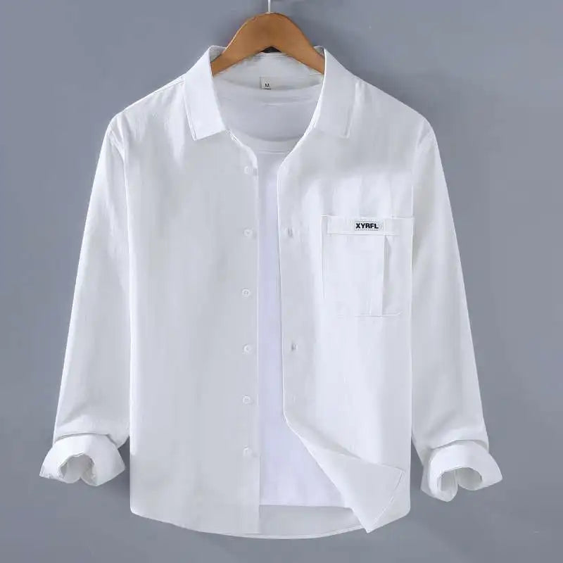 Men's Clothing Trend Simple Casual Pocket All Match Button Up Shirt Spring Autumn Solid Long Sleeve Loose Tops Camisas De Hombre