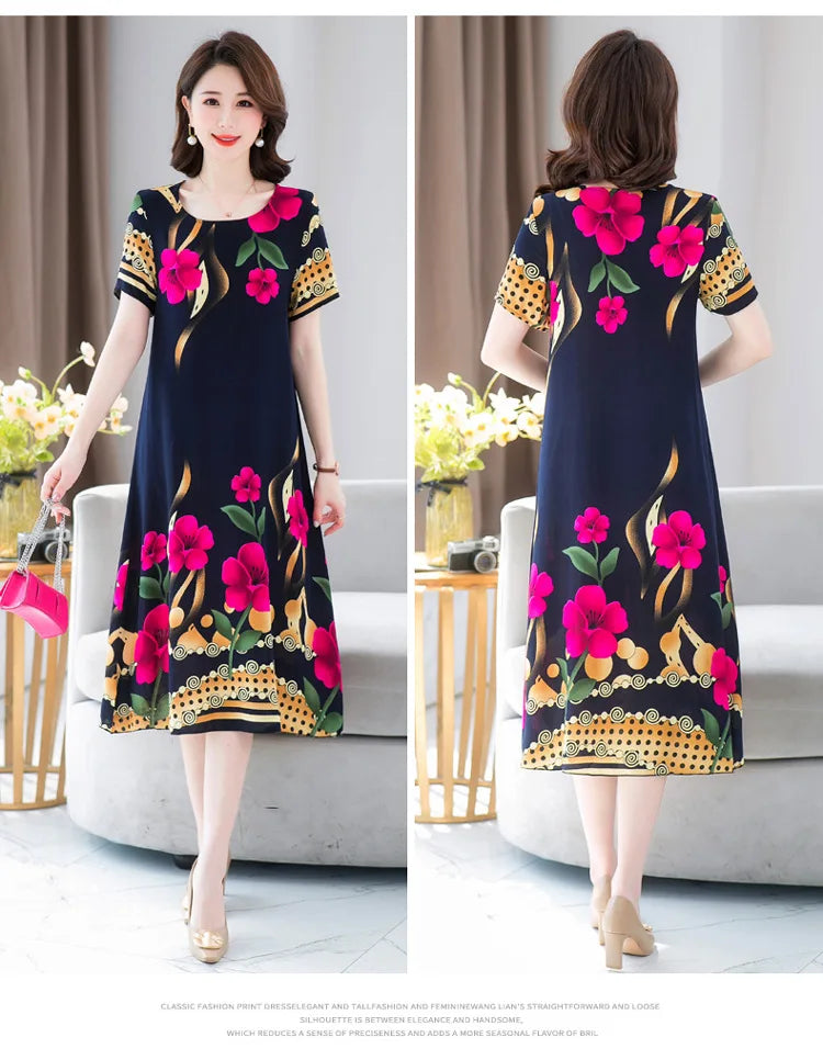 New Summer Home Clothing For Middle-aged Mothers Short Sleeve Sleepwear Dress Cotton Rayon Long Nightdress Women Nightgowns 5XL