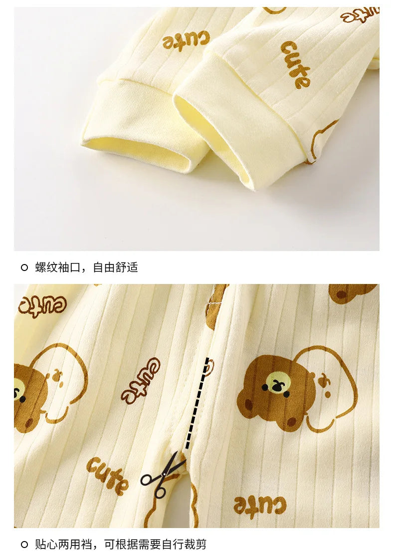 Kids Boys Girls Pure Cotton Warm Pajamas Cute Cartoon Long Sleeve T-Shirt + Pants Toddler Baby Autumn Underwear Clothing Sets
