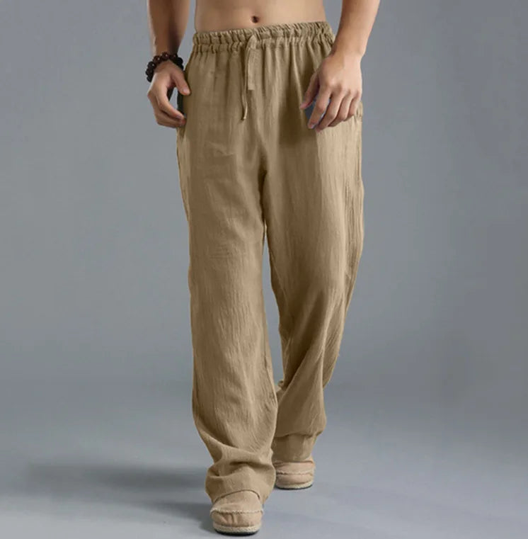 Mens Summer Casual Cotton Linen Loose Drawstring Yoga Pants Trousers  Men Clothing  Pantalones De Hombre Mens Pants