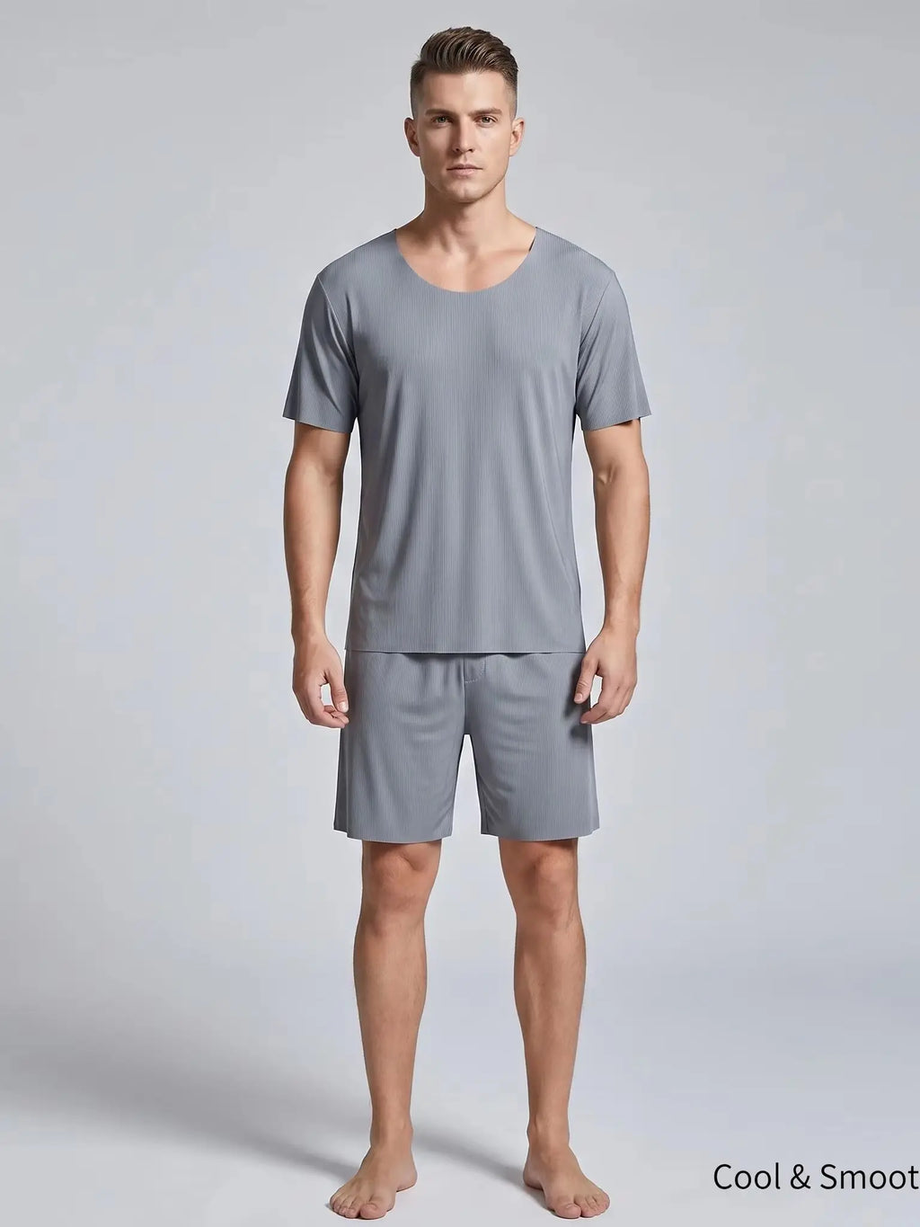 Men's Summer Loungewear Set: Ice-Silk Pajamas, Modal Seamless Round-Neck Lightweight Short-Sleeve T-Shirt, Men's Summer Clothing