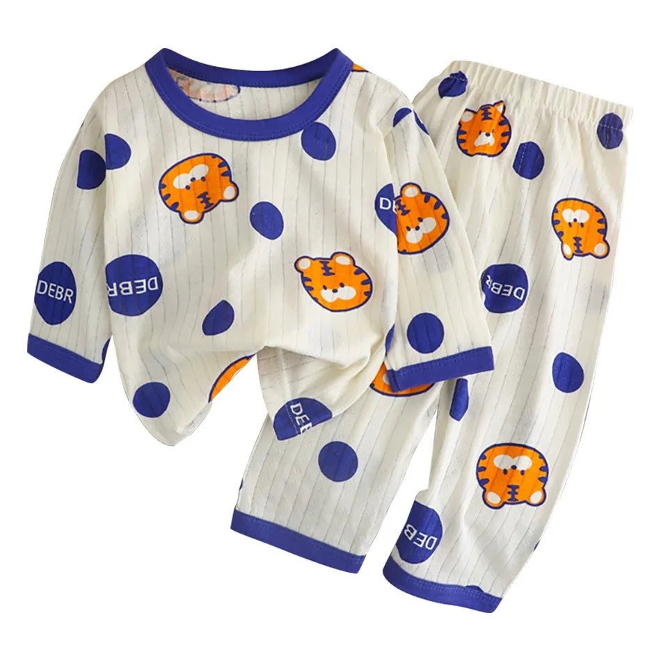 Casual Home Clothes For Child Spring Summer Thin Pajamas Suit Cartoon Tops+Pants 2 Piece Set Baby Boys Girls Cute Sleepwear