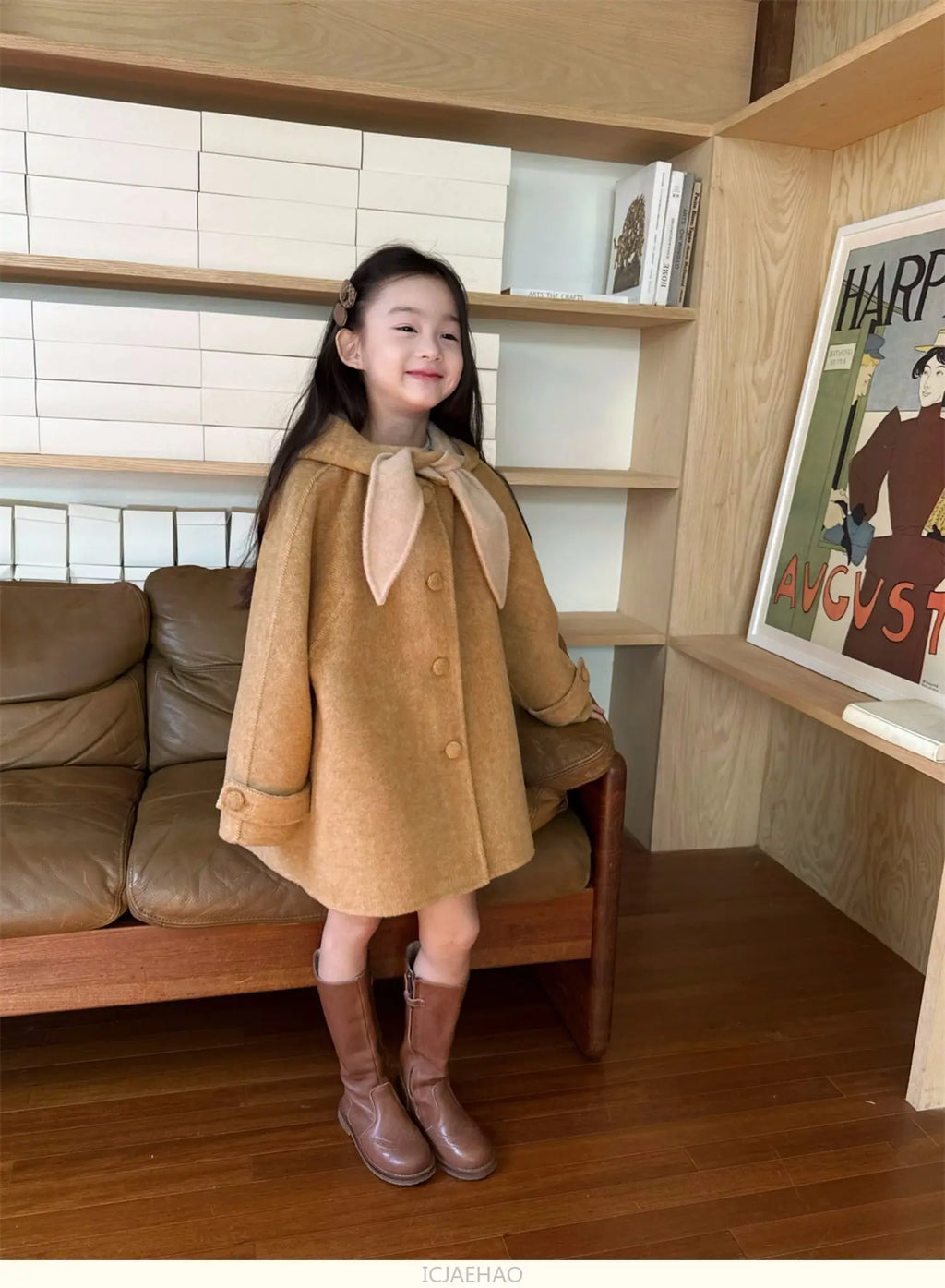 Teen Girl Clothes 2025 Children Wool Double Faced Girls Coat Clothes Kids Herringbone Outerwear Costumes Hooded Cape Handmade
