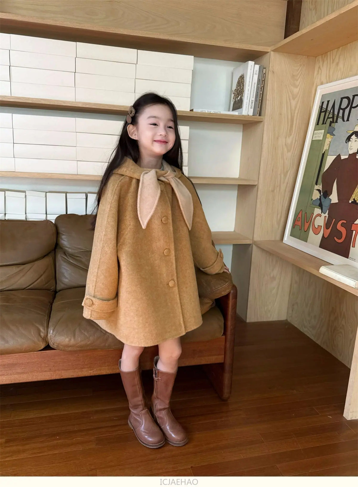 Teen Girl Clothes 2025 Children Wool Double Faced Girls Coat Clothes Kids Herringbone Outerwear Costumes Hooded Cape Handmade
