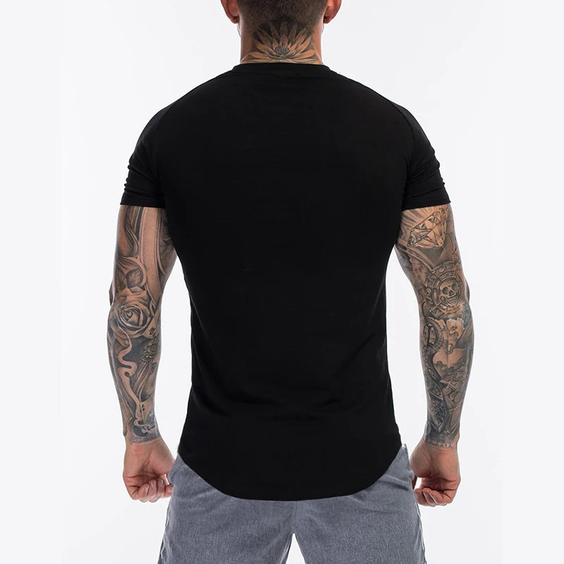 Plain Clothing Fashion T Shirt Men Cotton Breathable Fitness Mens Short Sleeve T-shirt Gym Tshirt Summer Tight Tee Shirt Homme