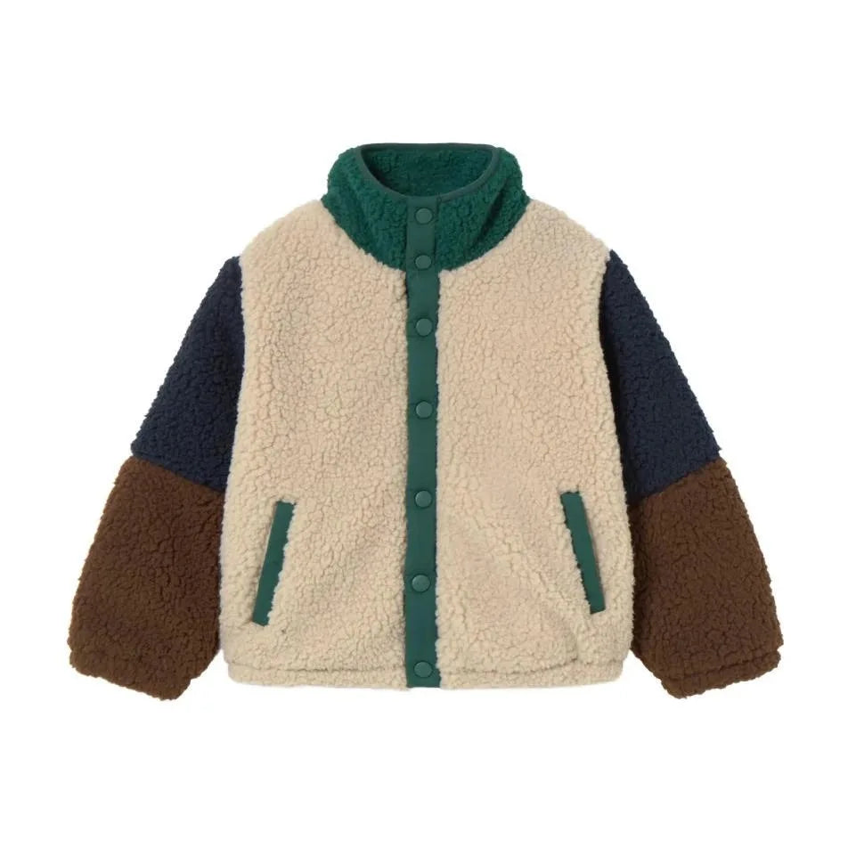 Children's Cotton Clothes 2026 Winter New Fashion Color Block Thickened And Velvet Warm Boys And Girls Cotton Clothes Jacket