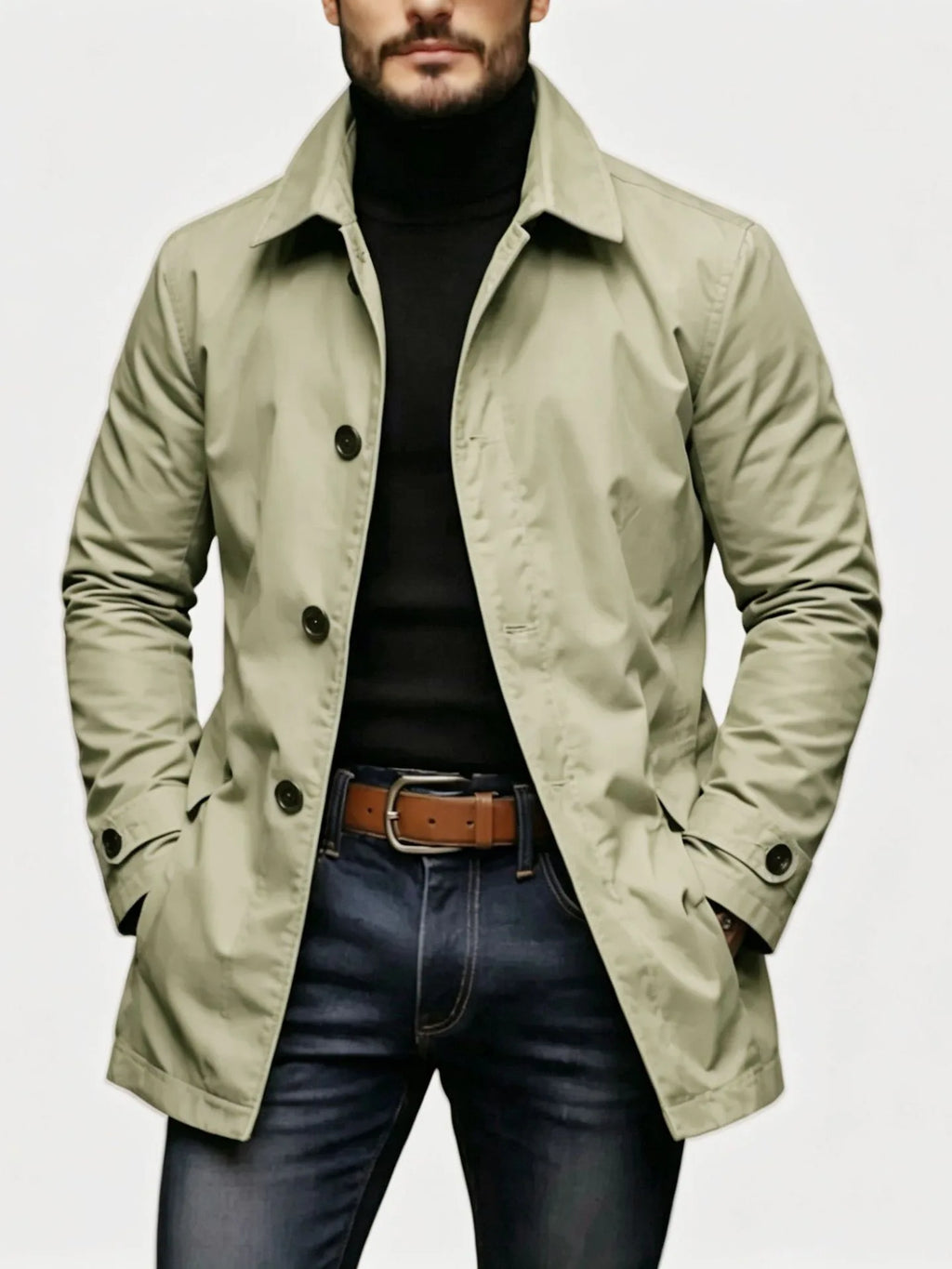 Men's Jacket High-end Casual Jacket Retro Waterproof Long-sleeved Cardigan Trench Coat Men's Clothing