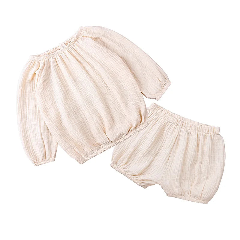 Children 9M-4T Home Clothes Soft Breathable 2Piece Boys Girls Cotton Gauze Pajamas Set Kids Daily Top And Shorts Loungewear