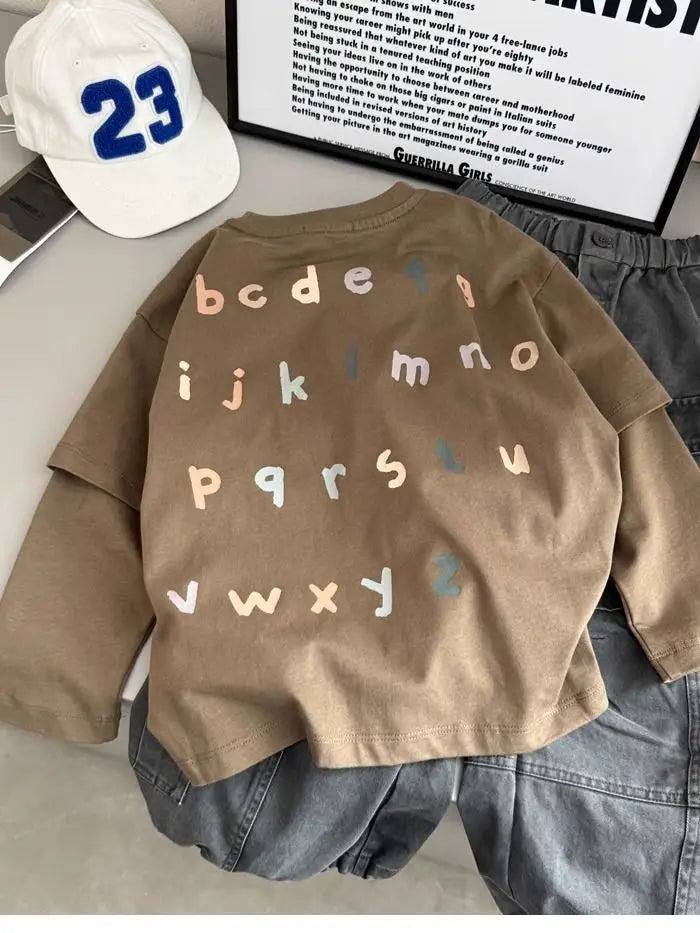 Children's Clothing Boys' Long Sleeved T-Shirt Spring and Autumn Children's Cotton Casual Base Top