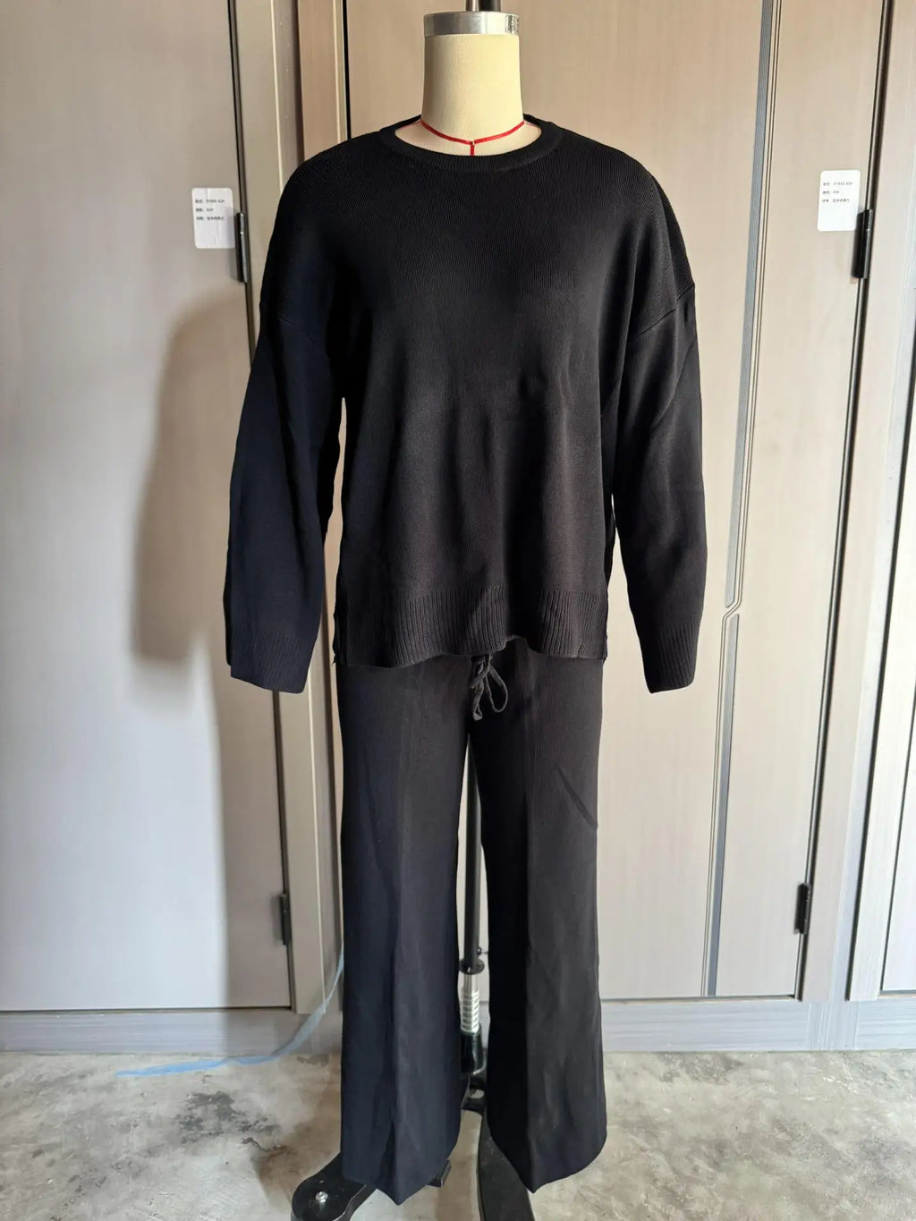 Women's Clothing 2025 Autumn New Solid Color Round Neck Fashion Casual Wide Leg Pants Sweater Suit Female