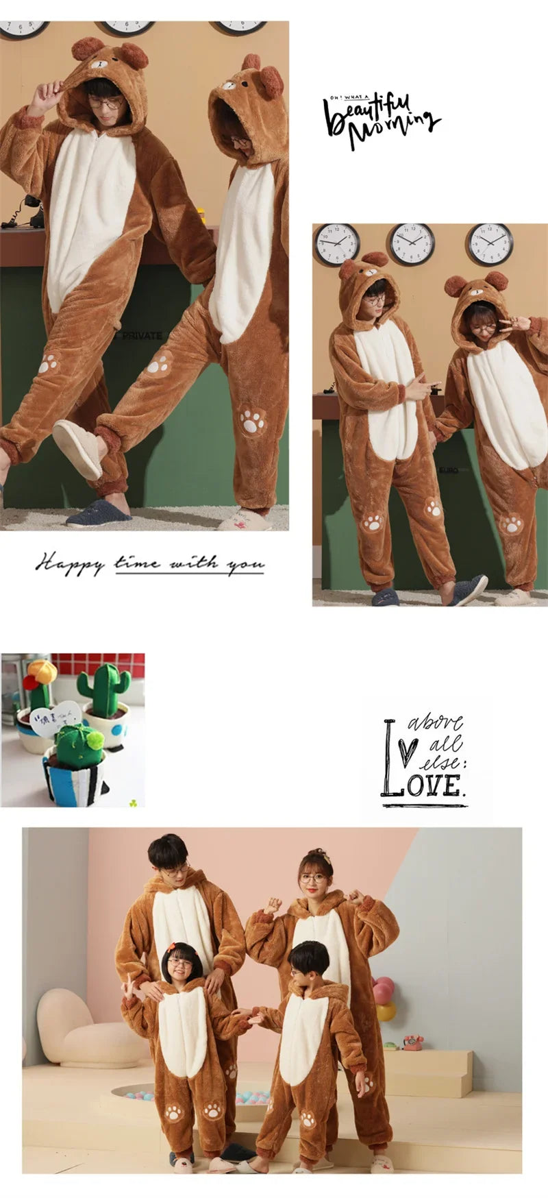 Winter Family Parent-Child Outfit Pijamas Onesie Animal Kawaii Panda Sleepwear Thicken Soft Warm Hoodies Jumpsuits Pyjama