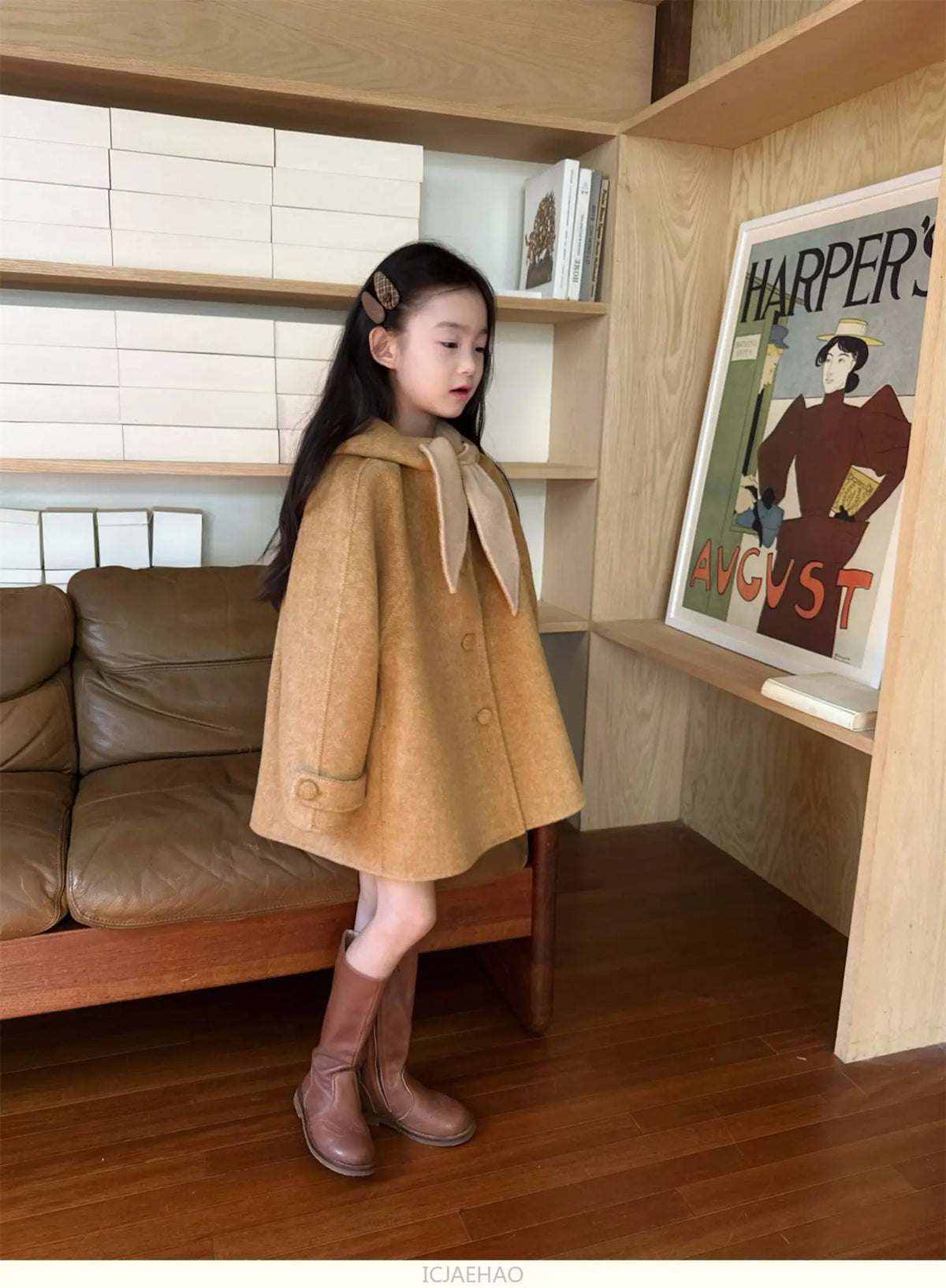 Teen Girl Clothes 2025 Children Wool Double Faced Girls Coat Clothes Kids Herringbone Outerwear Costumes Hooded Cape Handmade