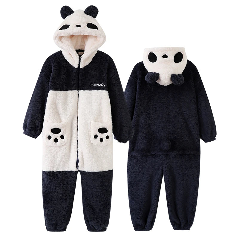 Winter Family Parent-Child Outfit Pijamas Onesie Animal Kawaii Panda Sleepwear Thicken Soft Warm Hoodies Jumpsuits Pyjama