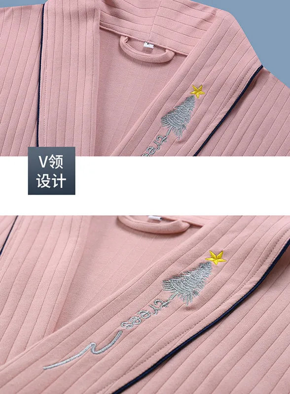 Pure Cotton Dressing Gown Women's Pajamas New Long Sleeve Autumn Winter Couple Robe Knit Sleepwear Woman Bathrobe Shower Robe