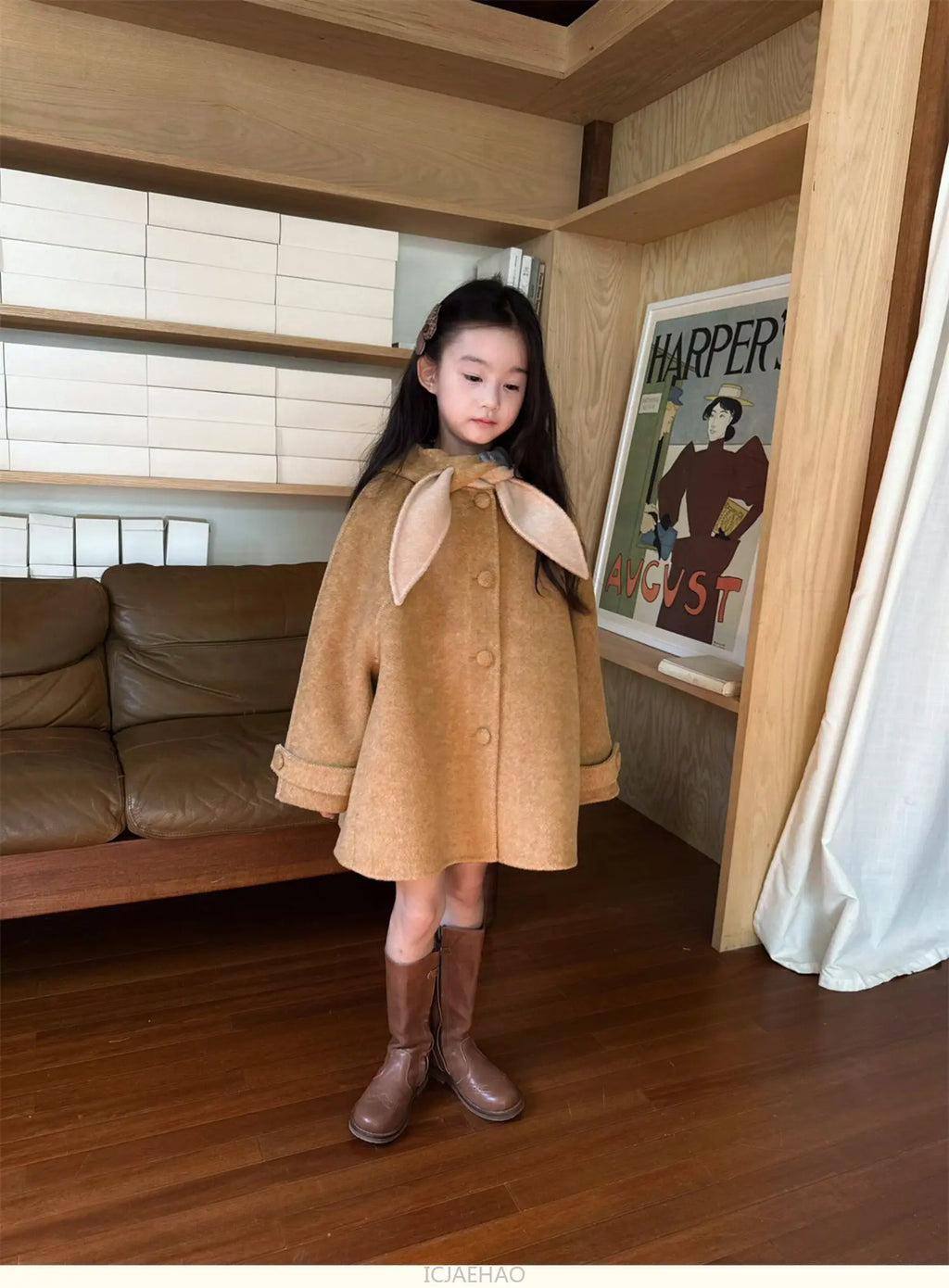 Teen Girl Clothes 2025 Children Wool Double Faced Girls Coat Clothes Kids Herringbone Outerwear Costumes Hooded Cape Handmade