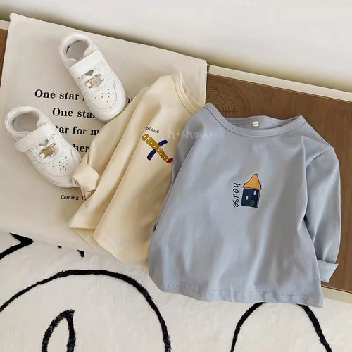 1-6 Age Children's Clothes Tops Tees Long Sleeved Popular Design Crewneck Pullover Blouse Boy Autumn Clothing Bottoming Shirts