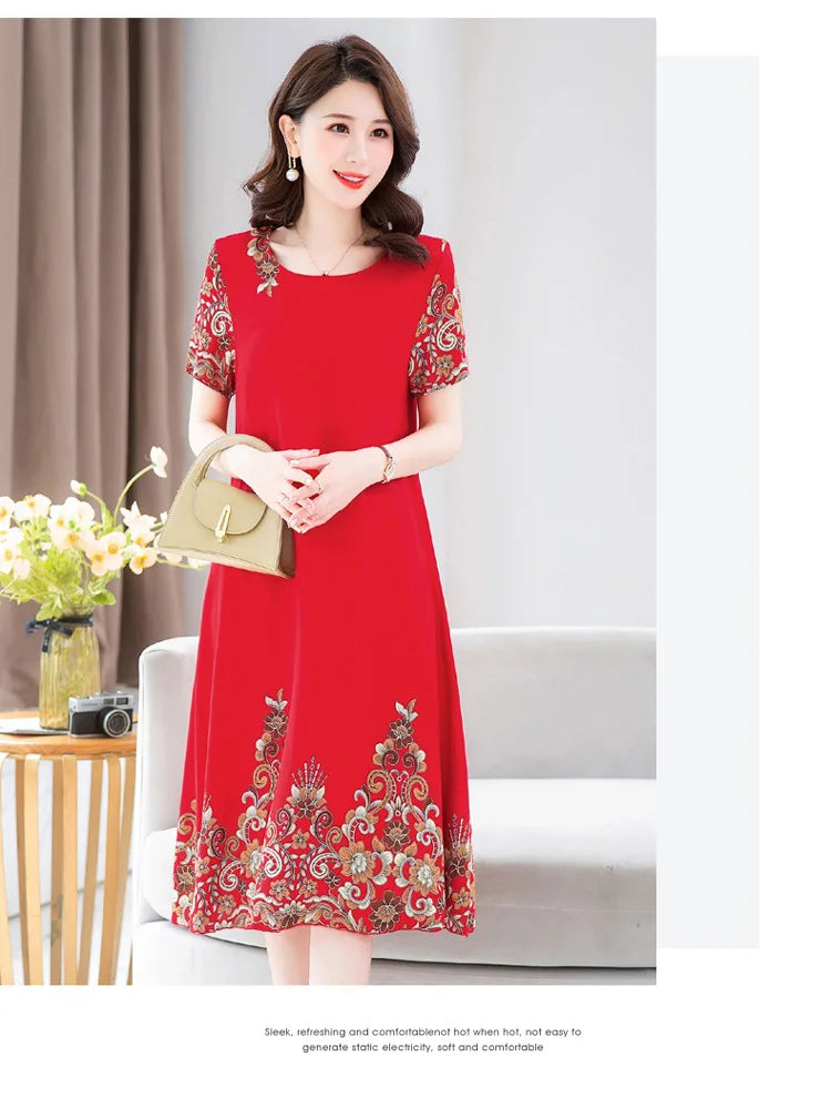 New Summer Home Clothing For Middle-aged Mothers Short Sleeve Sleepwear Dress Cotton Rayon Long Nightdress Women Nightgowns 5XL