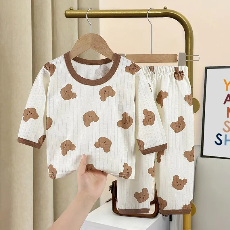 Casual Home Clothes For Child Spring Summer Thin Pajamas Suit Cartoon Tops+Pants 2 Piece Set Baby Boys Girls Cute Sleepwear