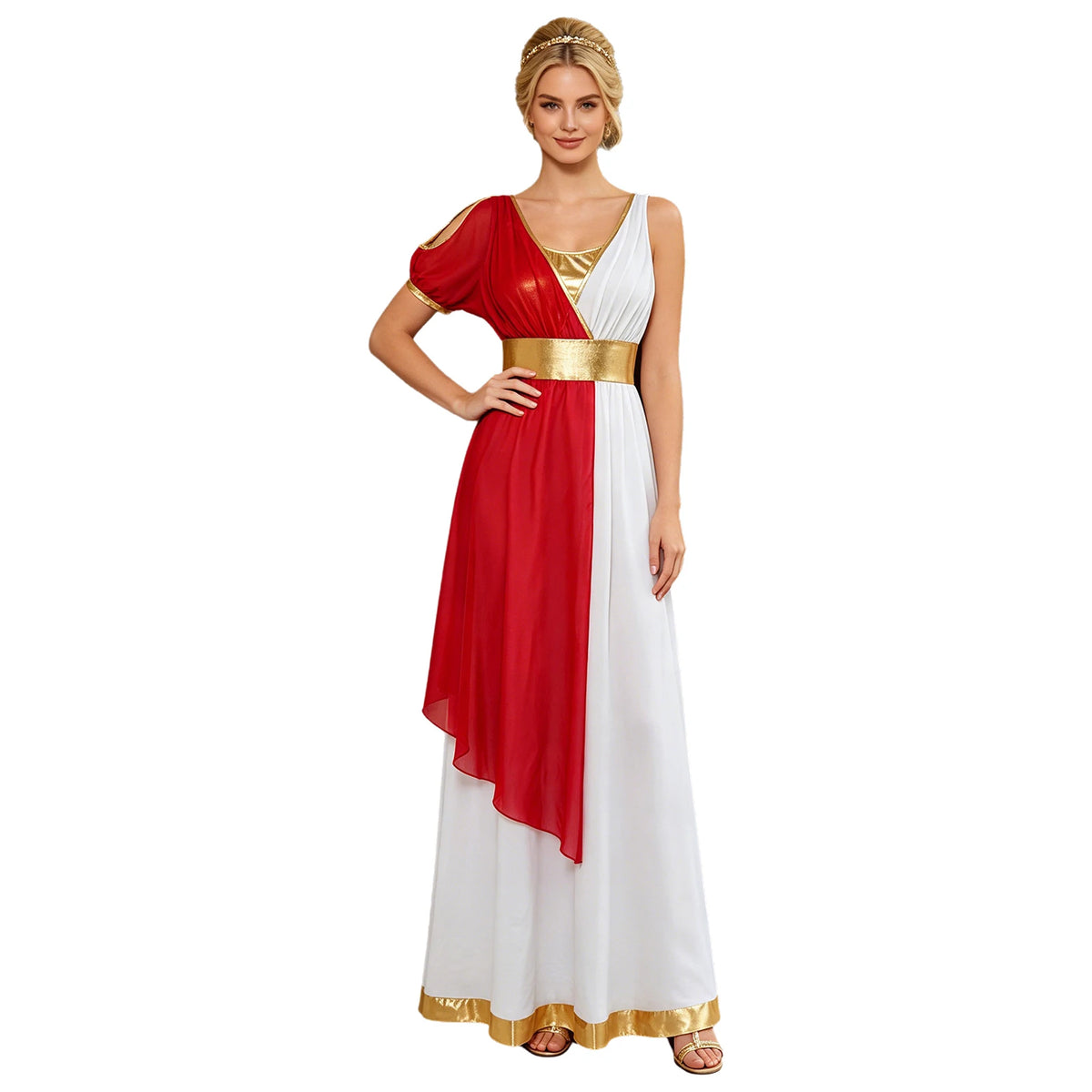 Women Ancient Greek Worship Prayer Tunic Dress Mythology Cosplay Outfit Cold Shoulder Short Sleeve Toga Dress Myths Clothes