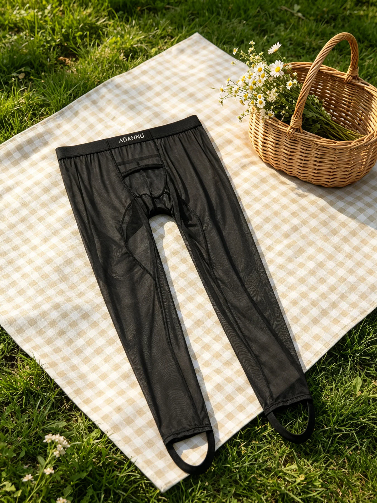 Mens Mesh Long Base Layer Pants Light Breathable Mesh Material Wide Elastic Waist Slim Fit Transparent Trousers Home Casual Men