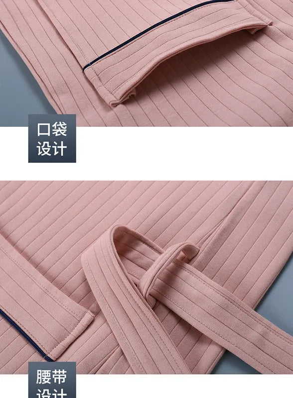 Pure Cotton Dressing Gown Women's Pajamas New Long Sleeve Autumn Winter Couple Robe Knit Sleepwear Woman Bathrobe Shower Robe